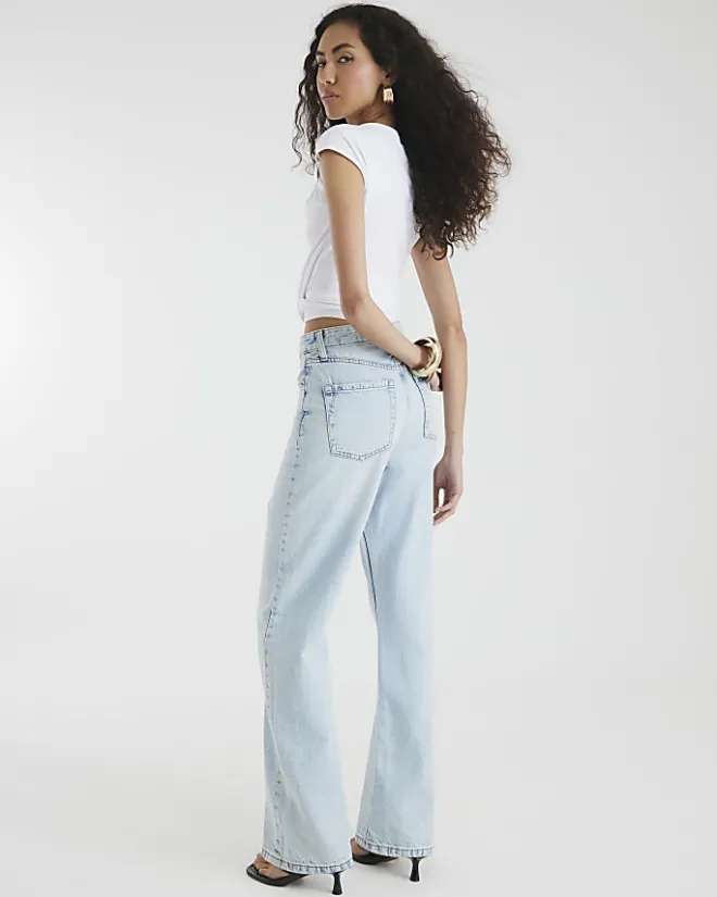 River Island high waisted relaxed straight fit jeans Blue Outlet