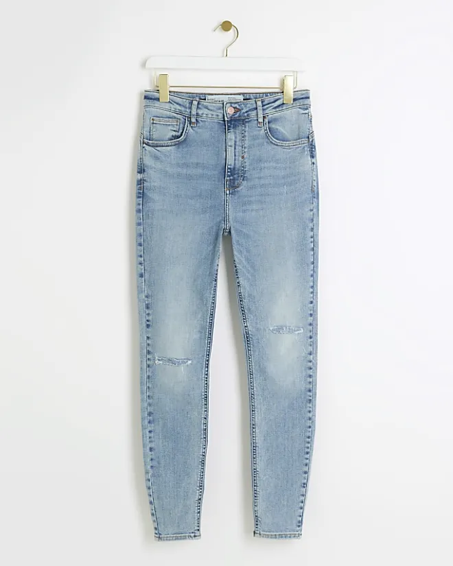 River Island high waisted ripped jeggings Blue Online