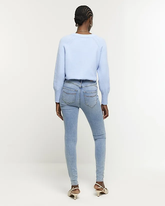River Island high waisted ripped jeggings Blue Online