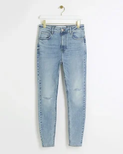 River Island high waisted ripped jeggings Blue Online