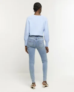 River Island high waisted ripped jeggings Blue Online