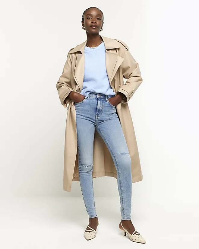 River Island high waisted ripped jeggings Blue Online