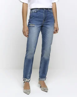 River Island high waisted sculpt mom jeans Blue Online