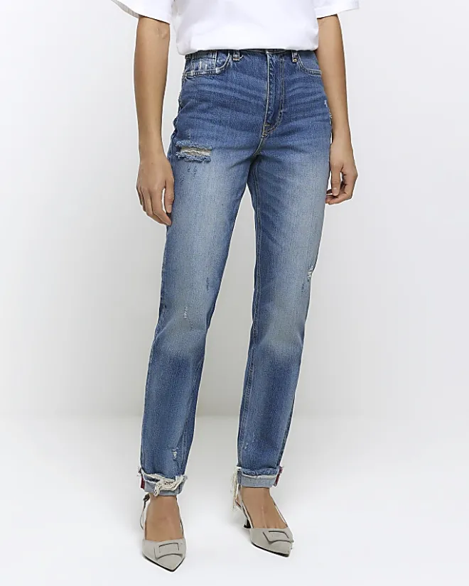 River Island high waisted sculpt mom jeans Blue Online