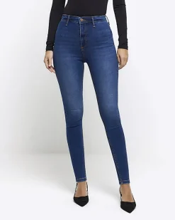 River Island high waisted skinny jeans Blue Online