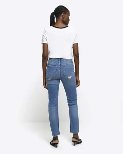 River Island high waisted slim fit ripped jeans Blue Sale