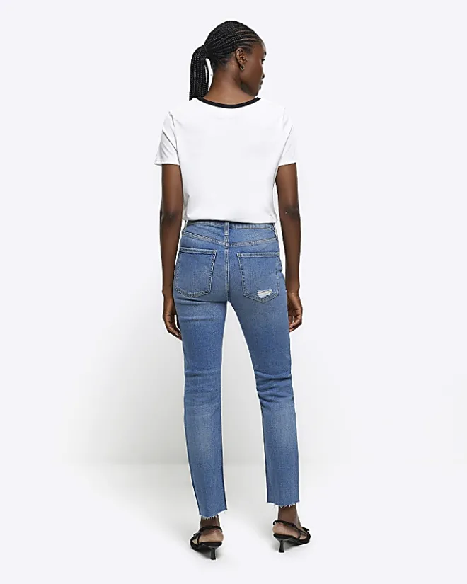 River Island high waisted slim fit ripped jeans Blue Sale