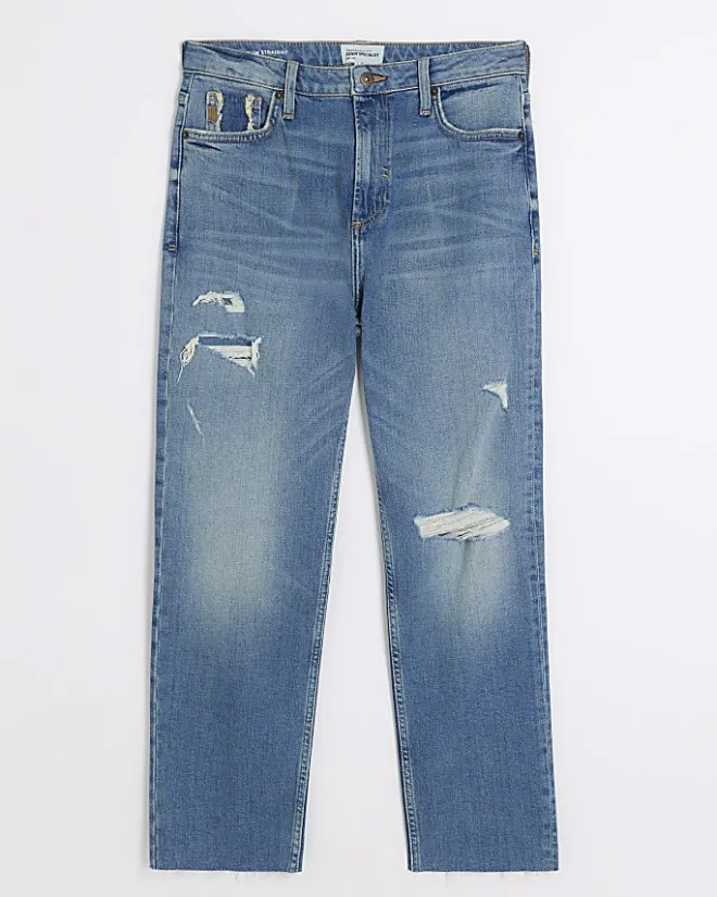 River Island high waisted slim fit ripped jeans Blue Sale