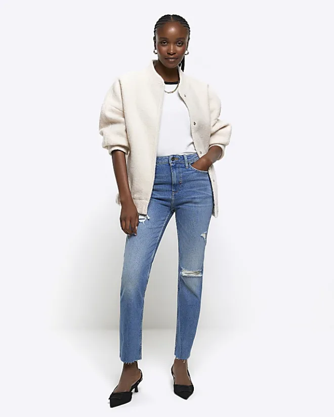 River Island high waisted slim fit ripped jeans Blue Sale