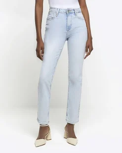 River Island high waisted slim fit straight jean Blue Outlet