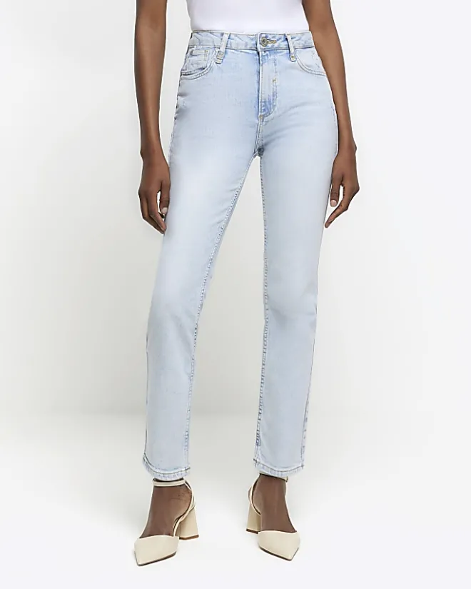 River Island high waisted slim fit straight jean Blue Outlet