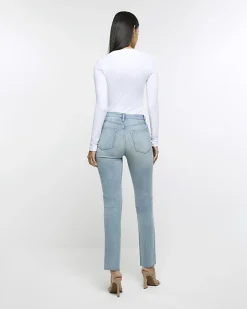 River Island high waisted slim straight leg jeans Blue Outlet