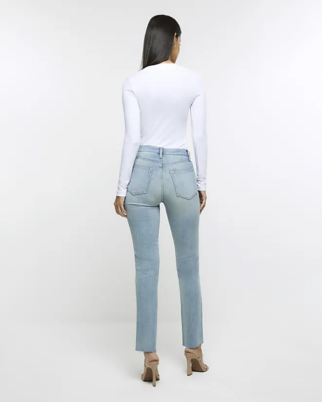 River Island high waisted slim straight leg jeans Blue Outlet