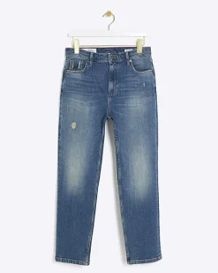 River Island High Waisted Slim Straight Jeans Blue Discount