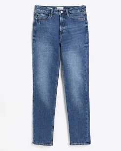 River Island High Waisted Slim Straight Jeans Blue Fashion