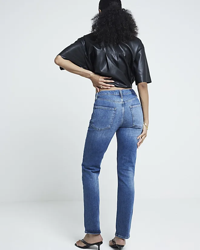 River Island High Waisted Slim Straight Jeans Blue Fashion