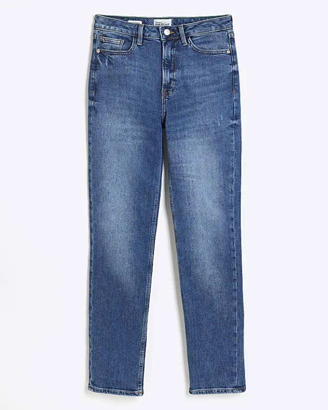 River Island High Waisted Slim Straight Jeans Blue Fashion