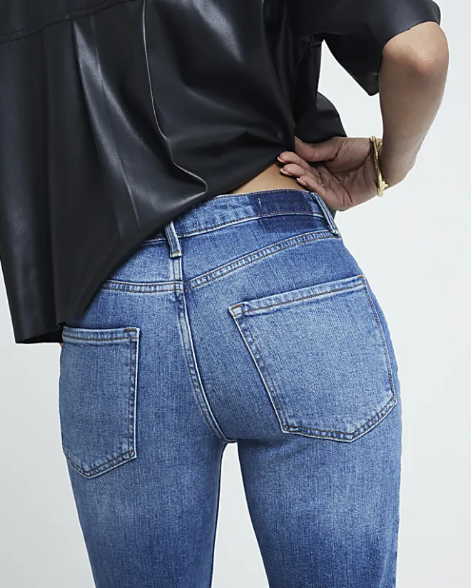 River Island High Waisted Slim Straight Jeans Blue Fashion