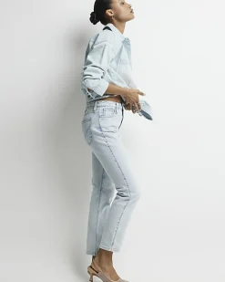 River Island high waisted slim straight jeans Blue Clearance