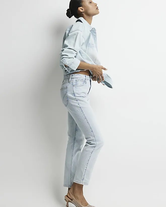 River Island high waisted slim straight jeans Blue Clearance