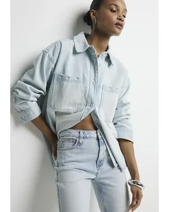 River Island high waisted slim straight jeans Blue Clearance
