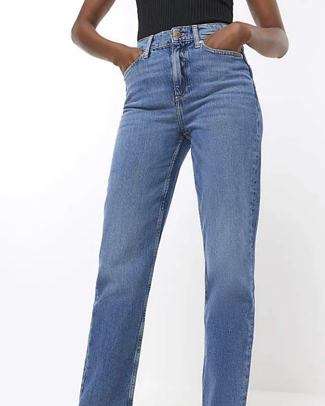 River Island high waisted stove pipe straight jeans Blue Fashion
