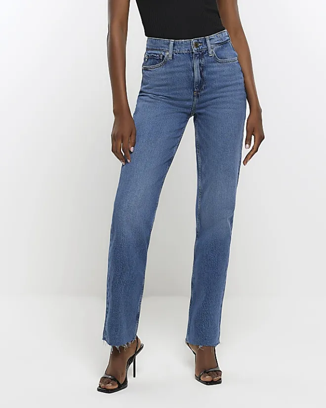 River Island high waisted stove pipe straight jeans Blue Fashion