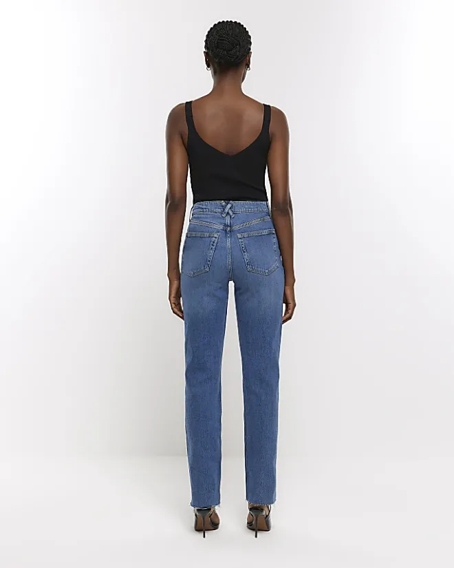River Island high waisted stove pipe straight jeans Blue Fashion