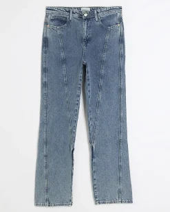 River Island high waisted stove pipe straight jeans Blue Clearance