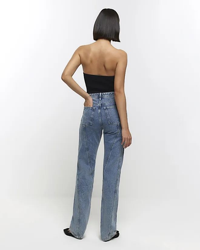 River Island high waisted stove pipe straight jeans Blue Clearance