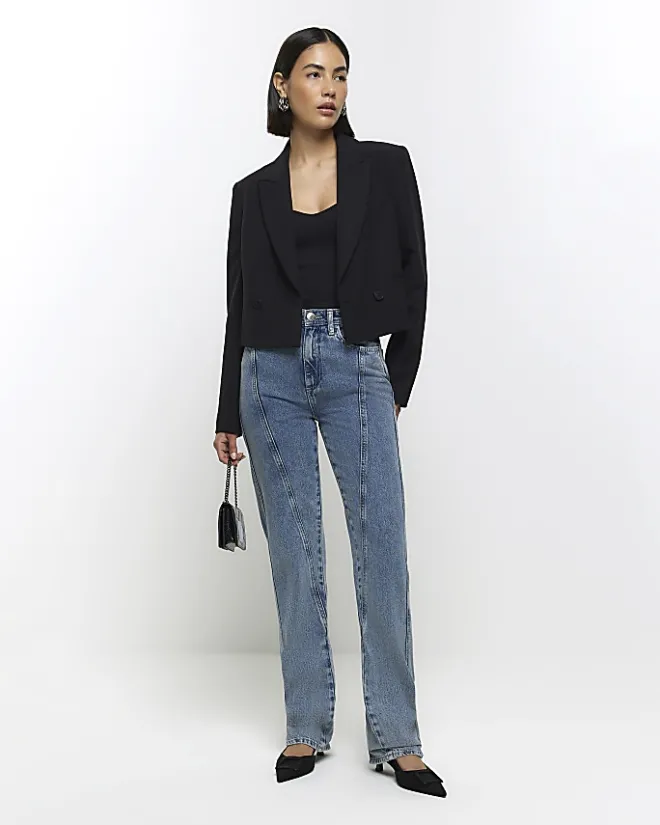 River Island high waisted stove pipe straight jeans Blue Clearance