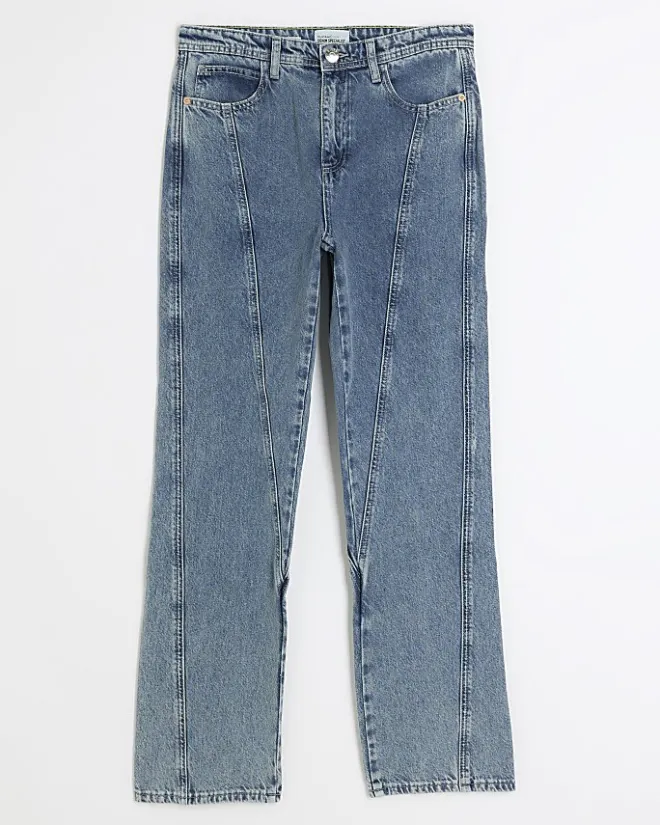River Island high waisted stove pipe straight jeans Blue Clearance