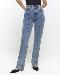 River Island high waisted stove pipe straight jeans Blue Clearance