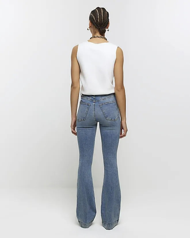 River Island high waisted tummy hold flare jeans Blue Best