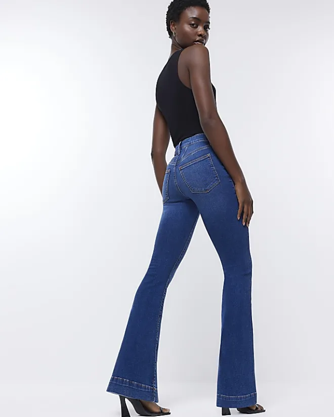 River Island high waisted tummy hold flare jeans Blue Hot