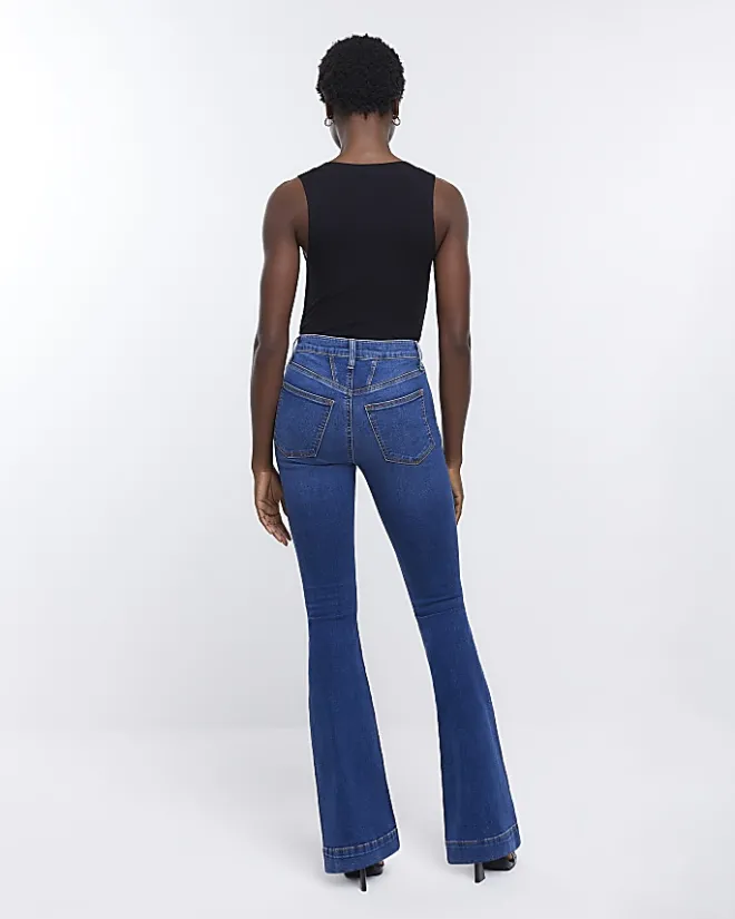 River Island high waisted tummy hold flare jeans Blue Hot