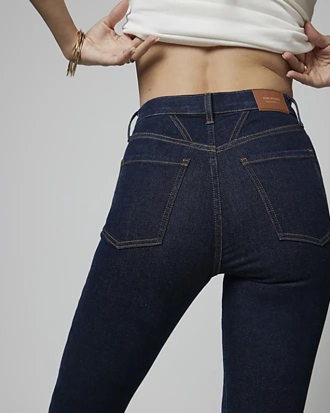 River Island high waisted tummy hold flared jeans Blue New