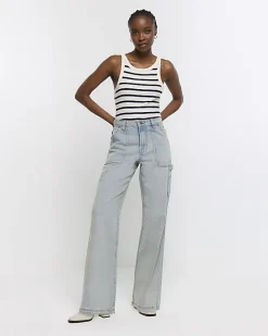 River Island high waisted wide fit cargo jeans Blue Sale