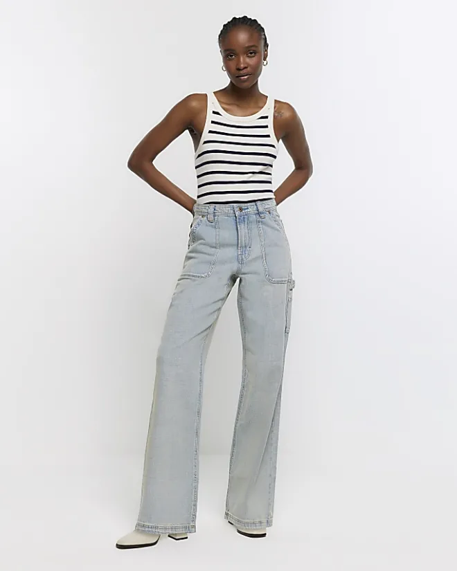 River Island high waisted wide fit cargo jeans Blue Sale