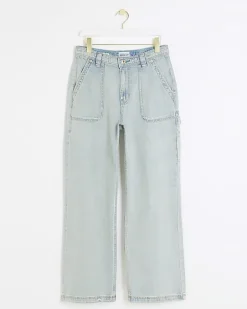 River Island high waisted wide fit cargo jeans Blue Sale