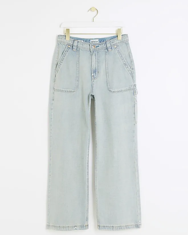 River Island high waisted wide fit cargo jeans Blue Sale