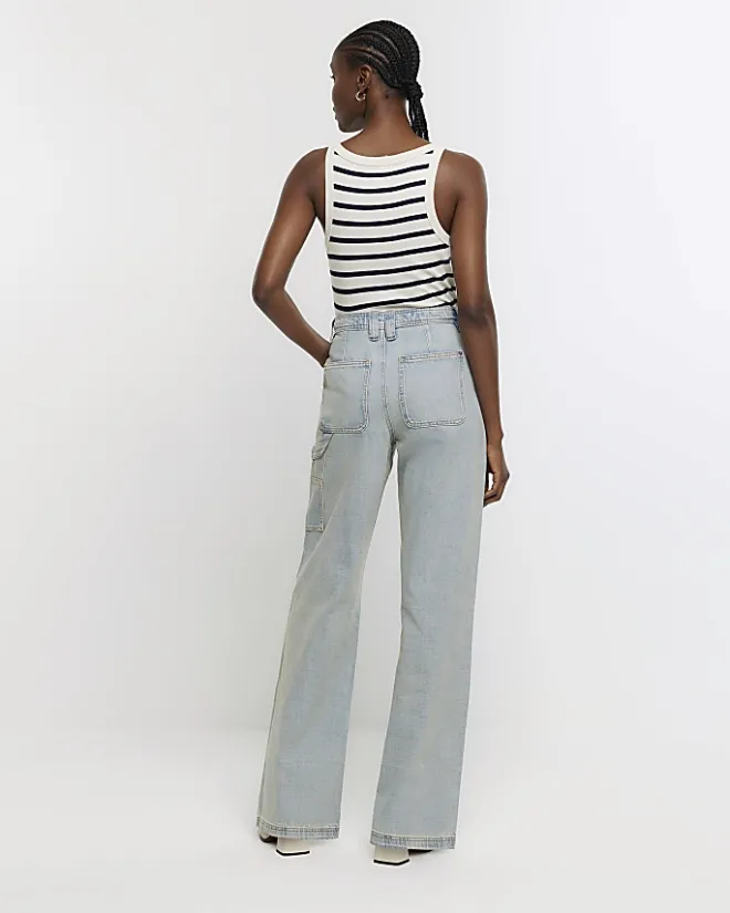 River Island high waisted wide fit cargo jeans Blue Sale