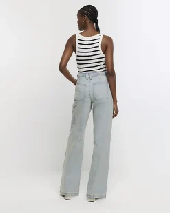 River Island high waisted wide fit cargo jeans Blue Sale