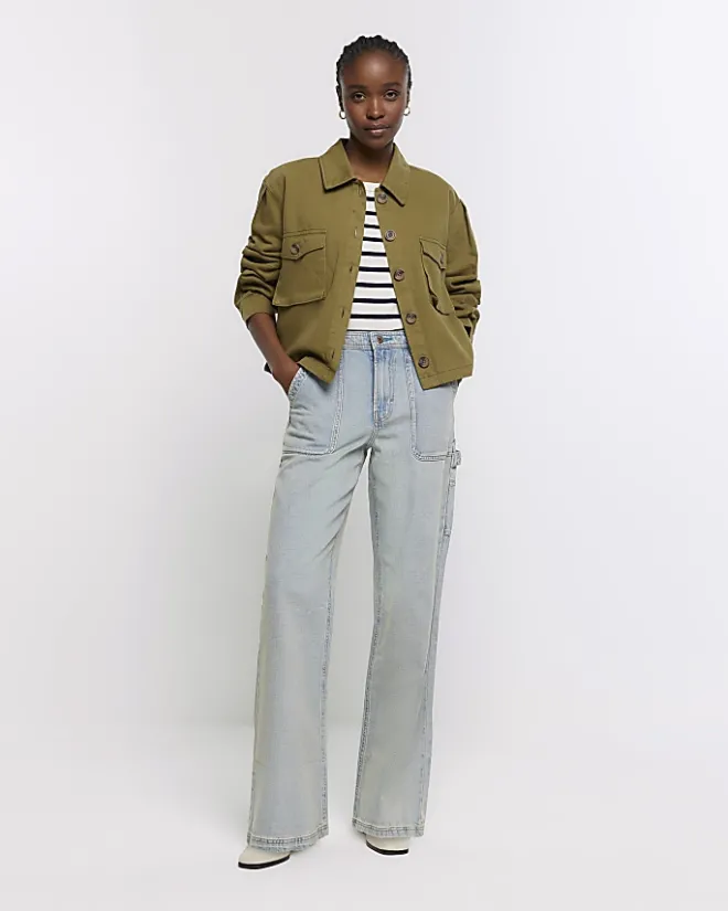 River Island high waisted wide fit cargo jeans Blue Sale