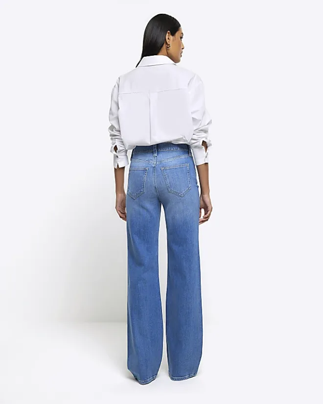 River Island high waisted wide leg jeans Blue Discount