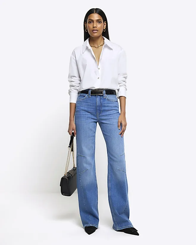River Island high waisted wide leg jeans Blue Discount