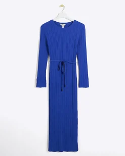 River Island knit rib jumper maxi dress Blue Online