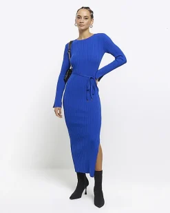 River Island knit rib jumper maxi dress Blue Online
