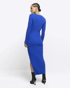 River Island knit rib jumper maxi dress Blue Online
