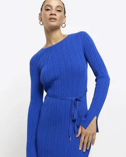 River Island knit rib jumper maxi dress Blue Online